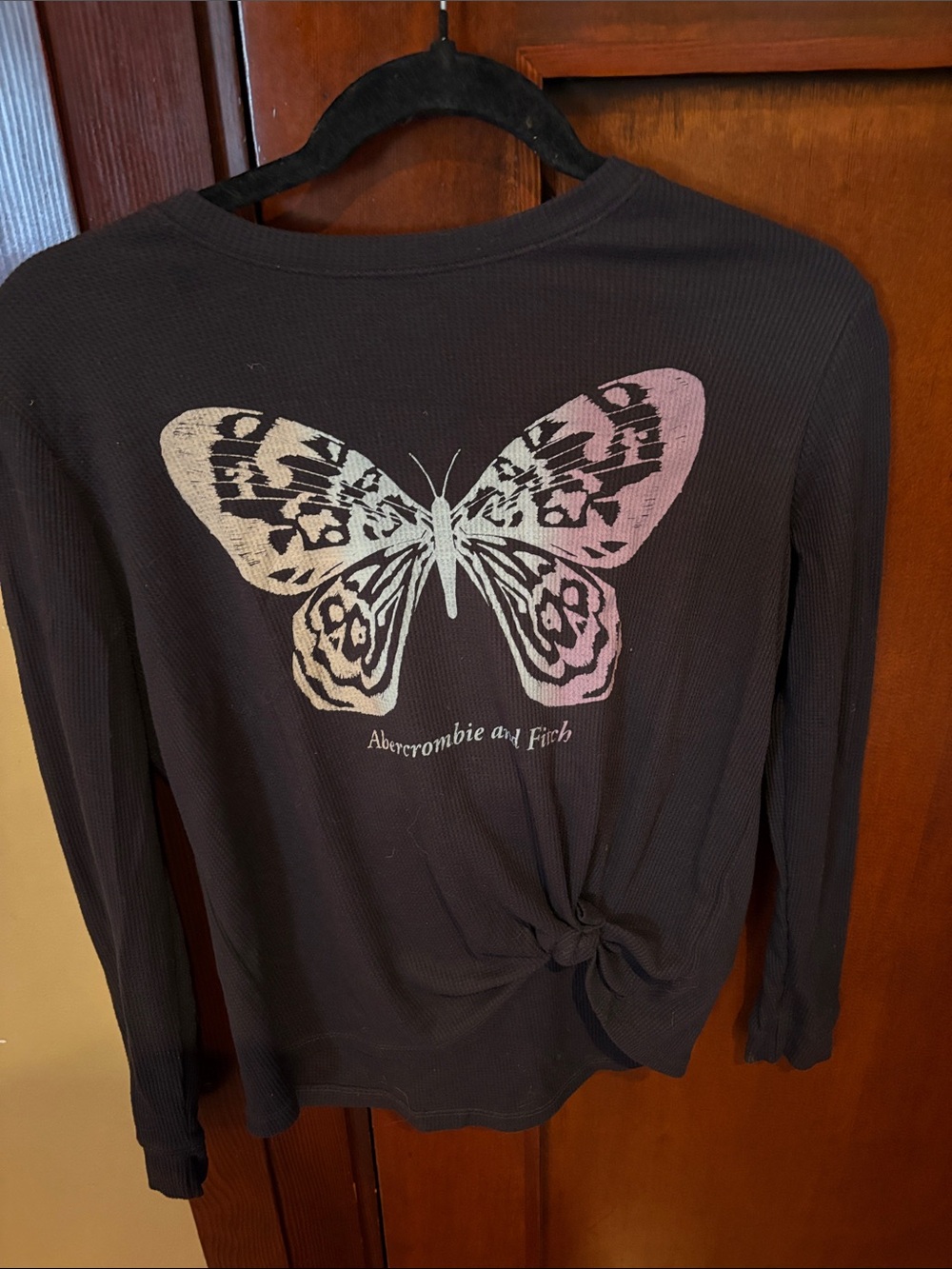 Abercrombie & Fitch Girls' Black Long-Sleeve Butterfly Top